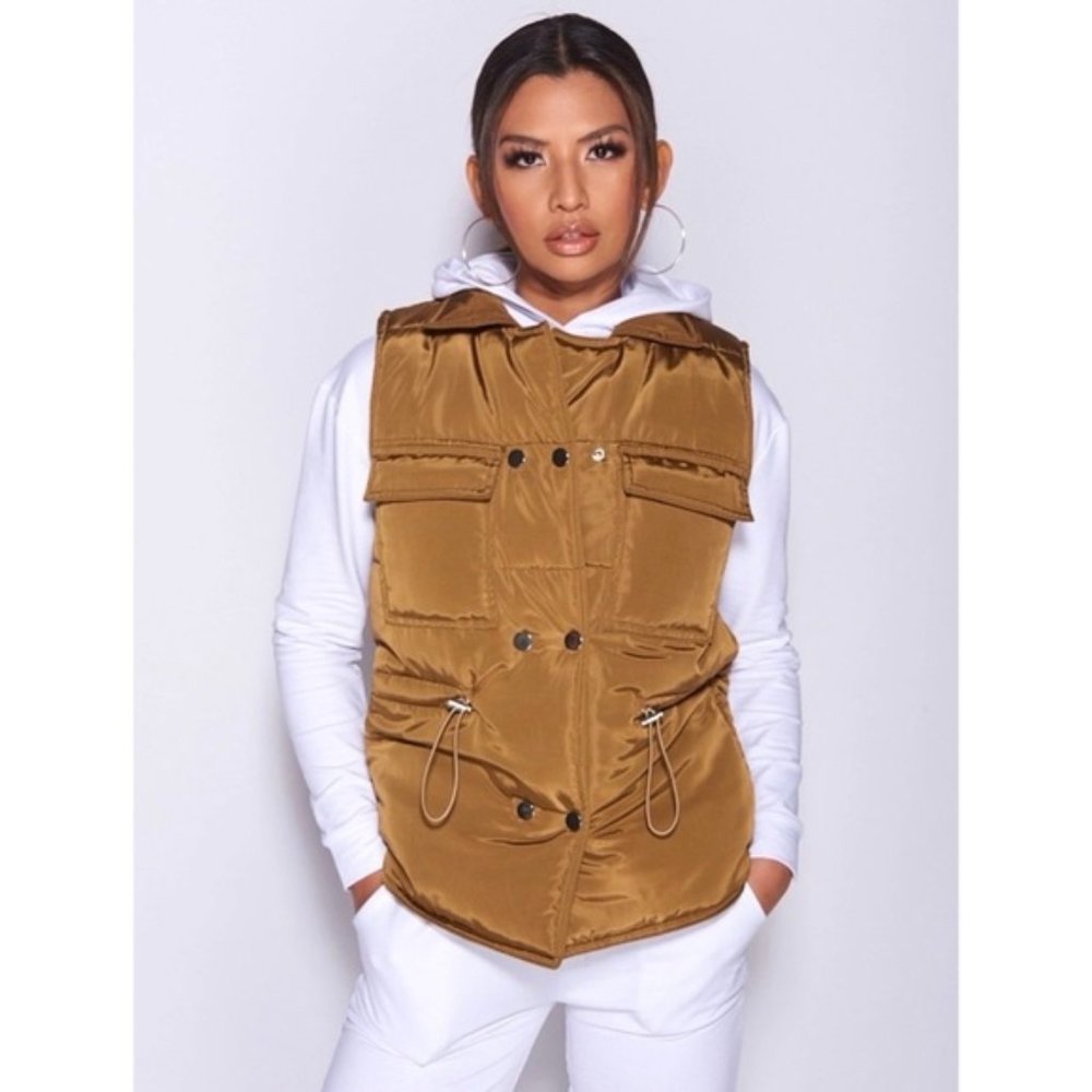 Sleeveless Collared Double Breasted Padded Puffer Vest Jacket Gilet - Picture 1 of 14
